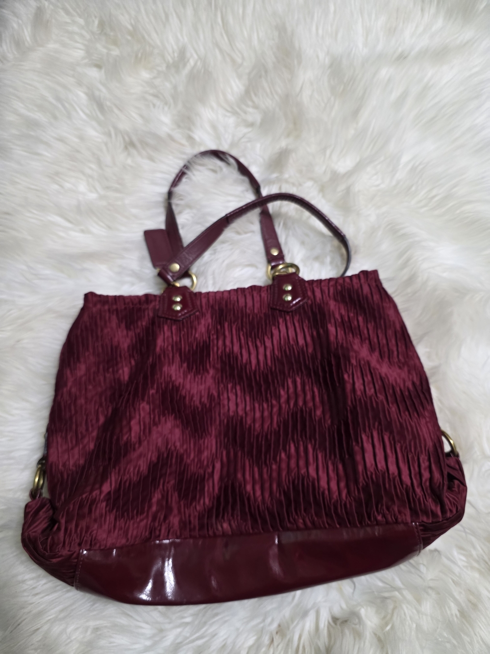 Coach Burgundy Pleated Tote Bag - Picture 2 of 5